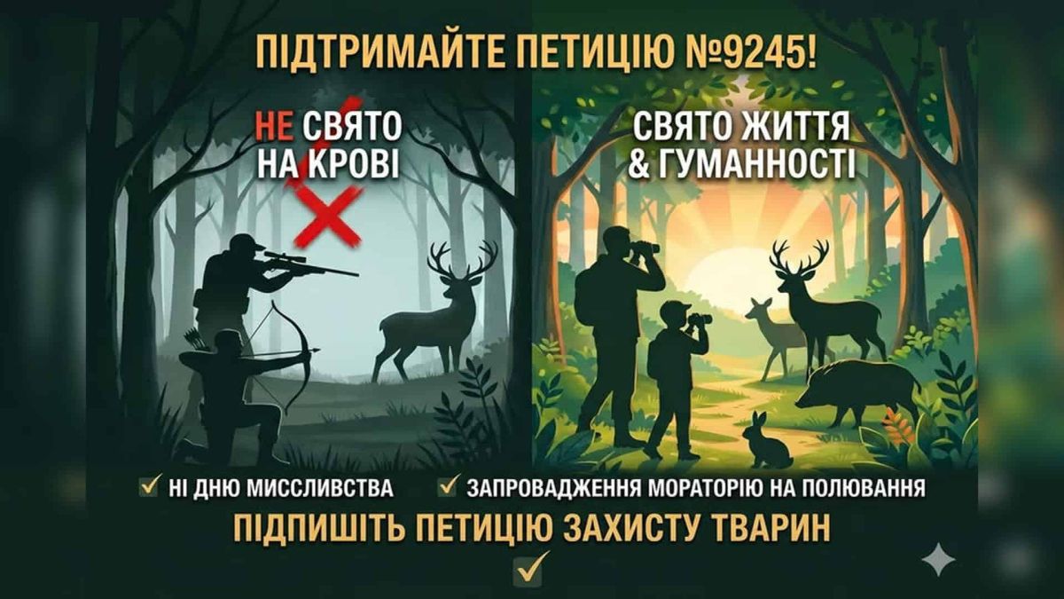 Петиція №9245 проти Дня мисливства: вимагають мораторій на полювання Інфографіка петиції №9245 до Кабміну: «Не свято на крові» проти «Дня мисливства» і за мораторій на полювання в Україні