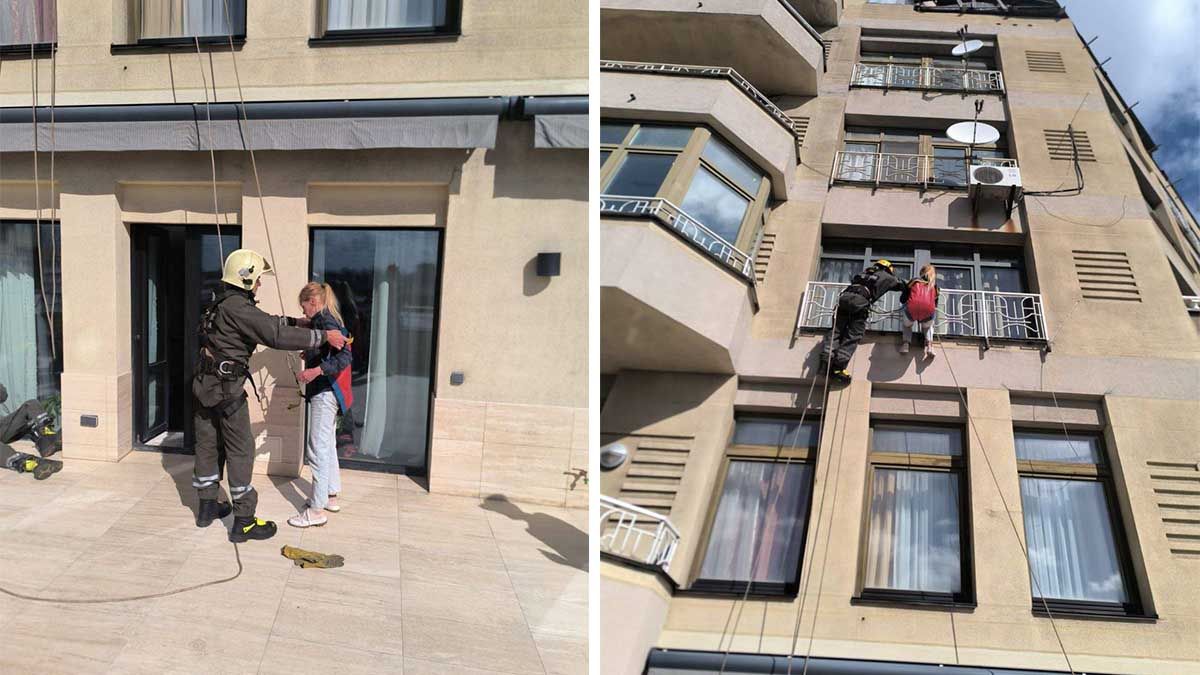 Жінку врятували з балкону 11 поверху в центрі Києва Жінку знімають з балкону 11-го поверху
