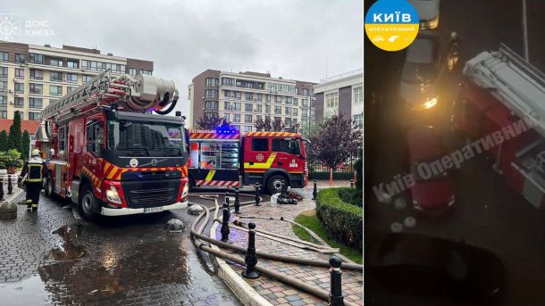 Пожежа в ЖК «Нова Англія»: рятувальники втратили час через забитий машинами двір Пожежні автомобілі та рятувальники біля житлового комплексу в Києві