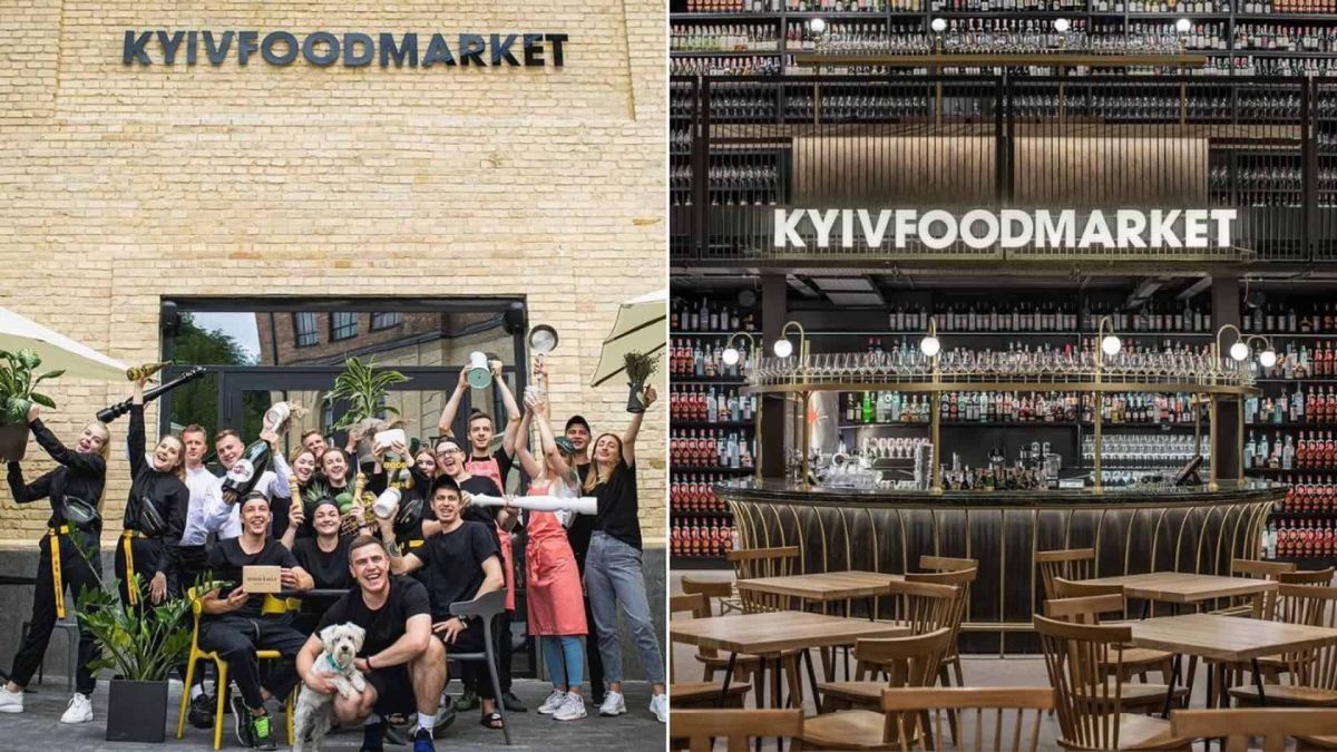 Kyiv Food Market тимчасово закривається на повну реновацію — відкриття вже у грудні Команда працівників Kyiv Food Market та інтер'єр закладу з баром