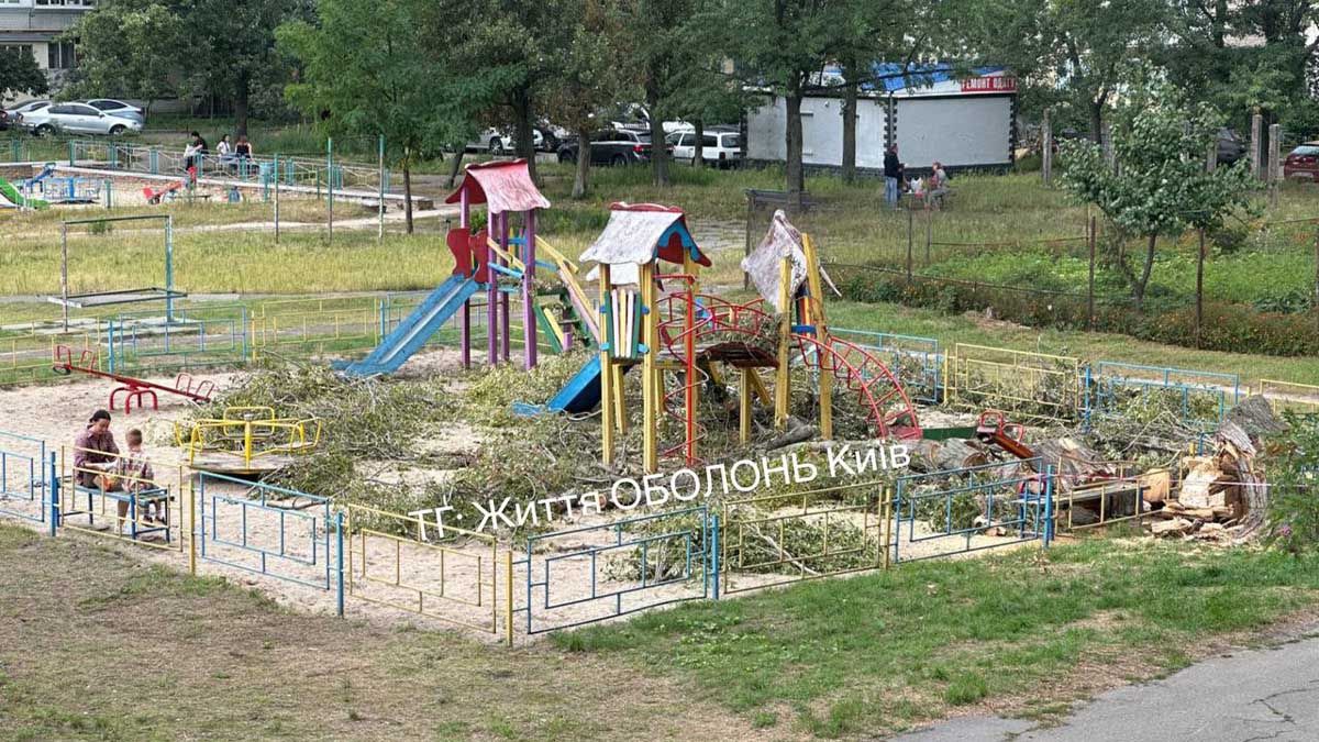 На Оболоні оперативно прибрали дерево, що впало на дитячий майданчик На Оболоні оперативно прибрали дерево, що впало на дитячий майданчик