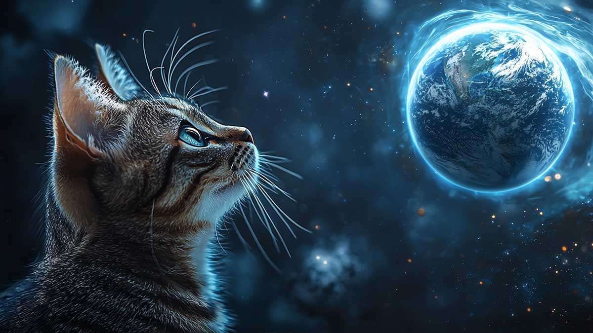 Чому ми майже не знаходимо вуглецевих метеоритів на Землі a cat looking at the earth
