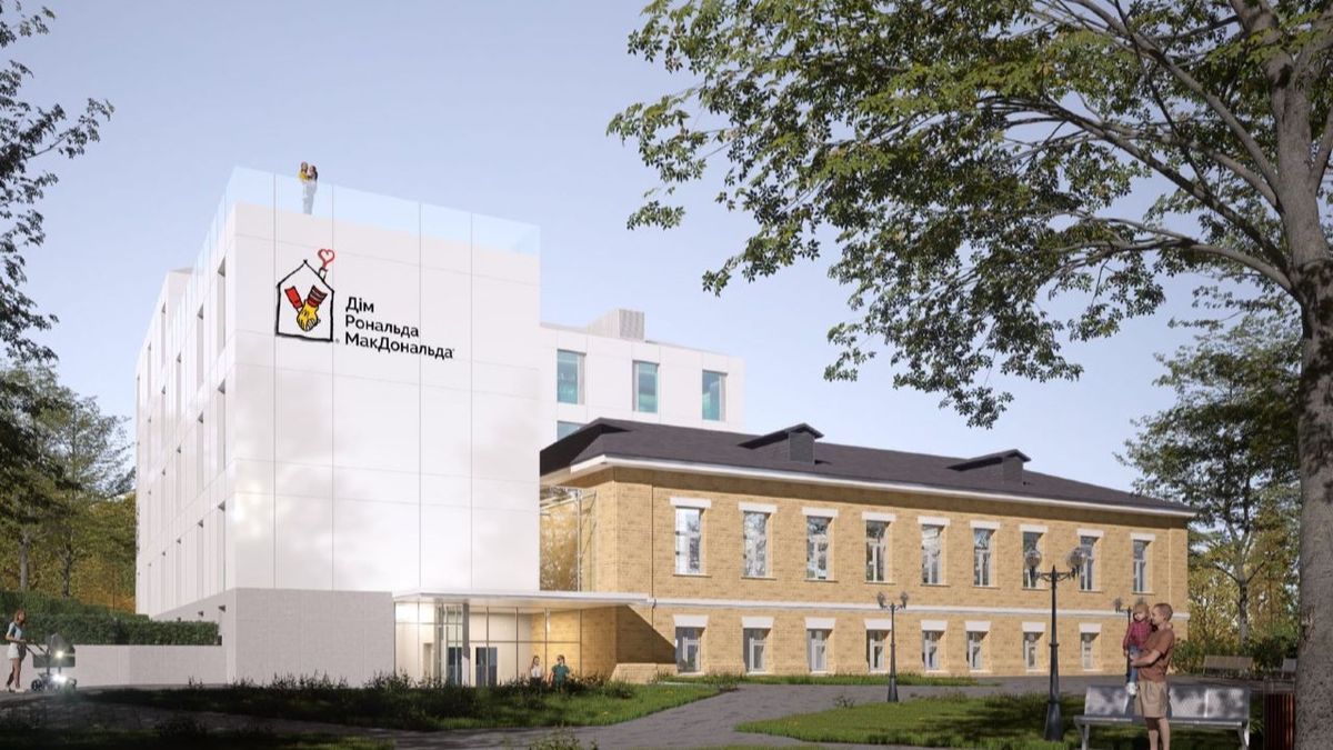 У Києві з’явиться перший Дім Рональда МакДональда — родини дітей в «Охматдиті» житимуть безплатно Будівля «Дім Рональда МакДональда», що поєднує сучасний білий корпус і стару цегляну споруду, навколо дерева та алея