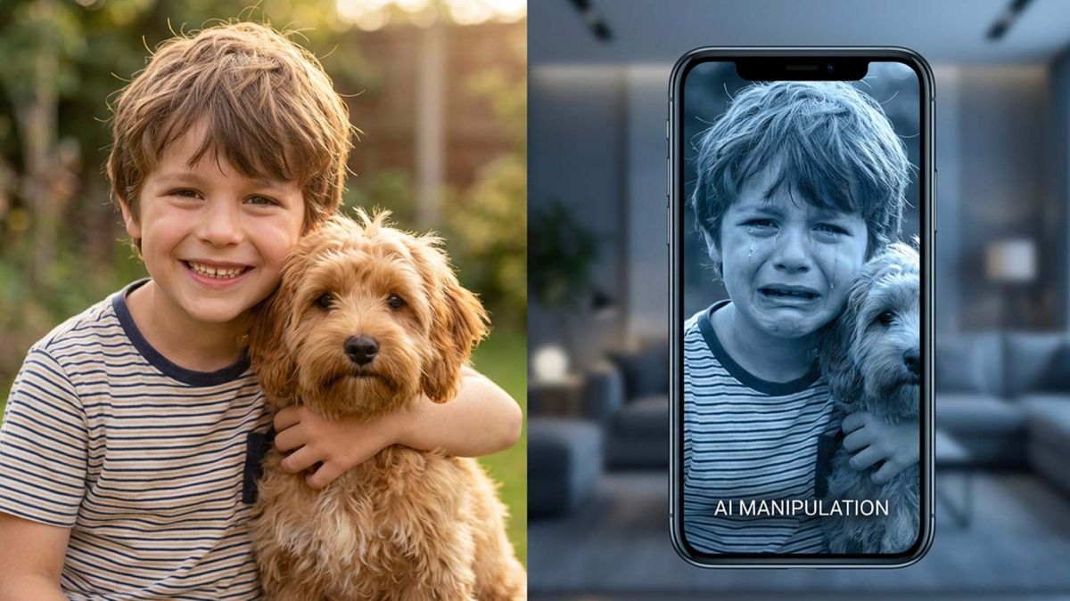 Instagram визнав: фото і відео більше не можна вважати реальними Два зображення хлопчика із собакою, на одному він сміється, на іншому плаче