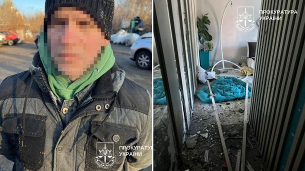 Милованов заявив про намір «викупити» Могилянку: заклики до приватизації викликали обурення Затриманий чоловік у куртці та шапці, поруч фото пошкодженої квартири після вибуху з уламками