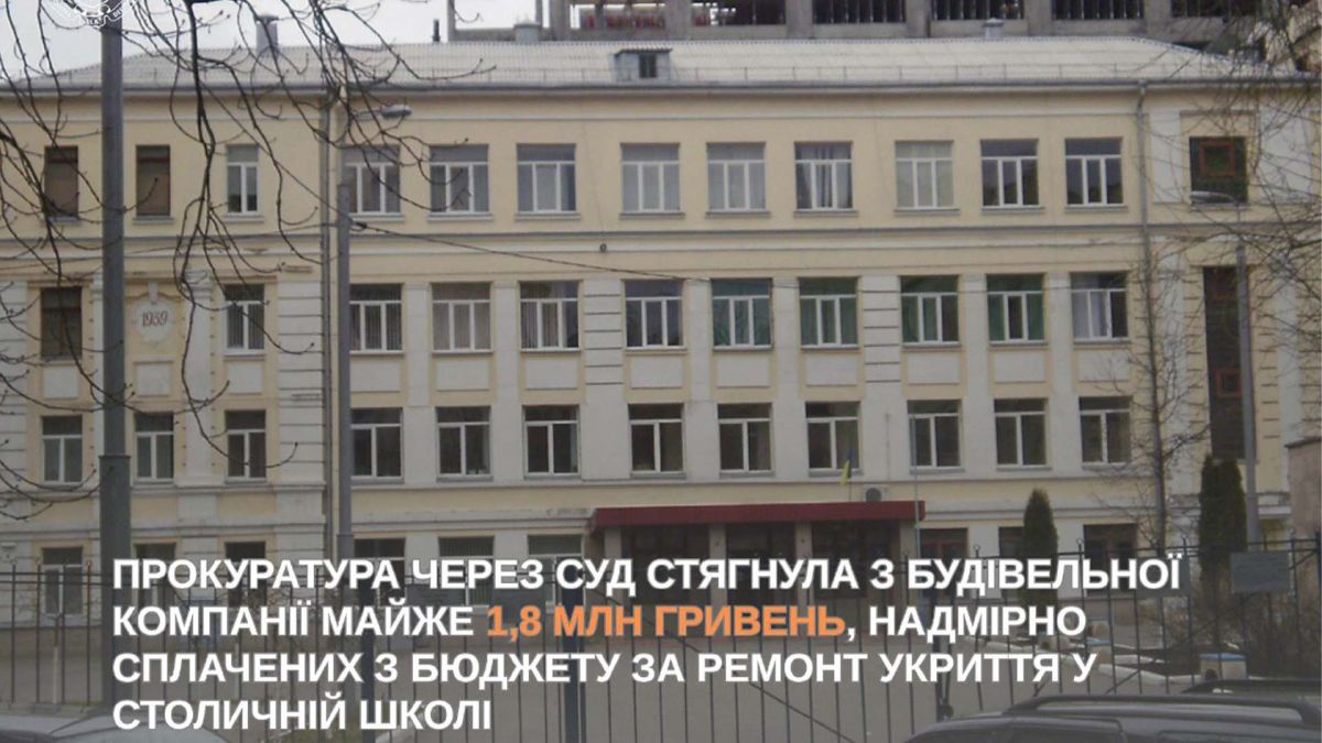 Суд стягнув 1,8 млн грн за завищену вартість ремонту укриття у київській школі Чотириповерхова будівля