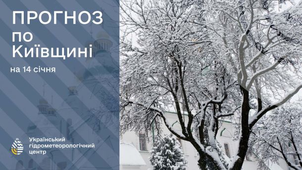 Київ 18 січня: до -19° морозу вночі та ожеледиця на дорогах Інфографіка Укргідрометцентру про погорду 14 січня зі світлиною засніжених дерев