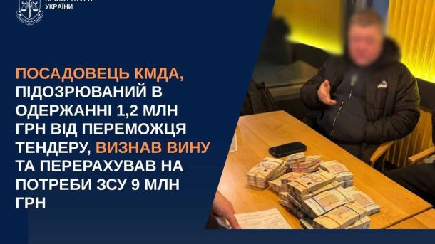 Трьом підрядникам повідомили про підозру у розтраті 940 тис. у парку Позняки Директор комунального підприємства КМДА отримав 1,2 млн грн хабара за вплив на тендер і визнав вину, перерахувавши 9 млн на ЗСУ