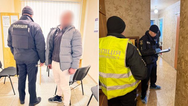 У Білій Церкві чоловік задушив знайому заради 400 гривень і ювелірки Колаж зі справи про вбивство в Білій Церкві: затриманий та заповнення протоколу поліцією
