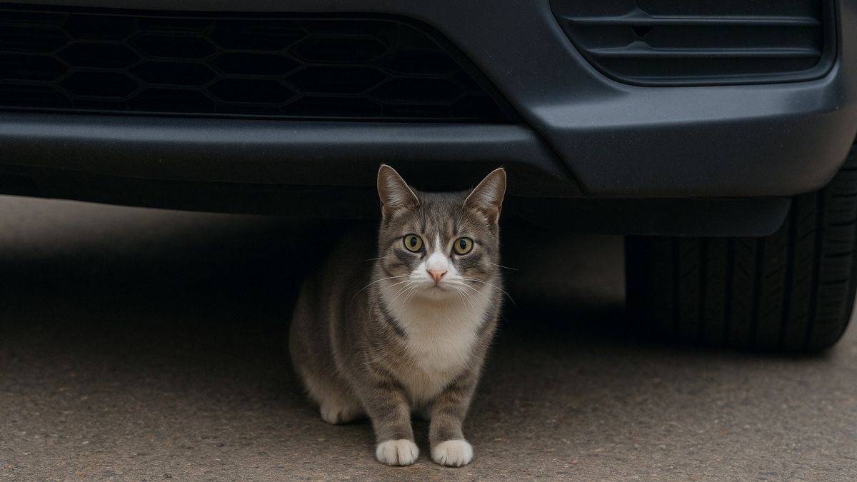 У Києві водіїв просять дивитись під авто — рятують котів Кіт сидить під капотом автомобіля