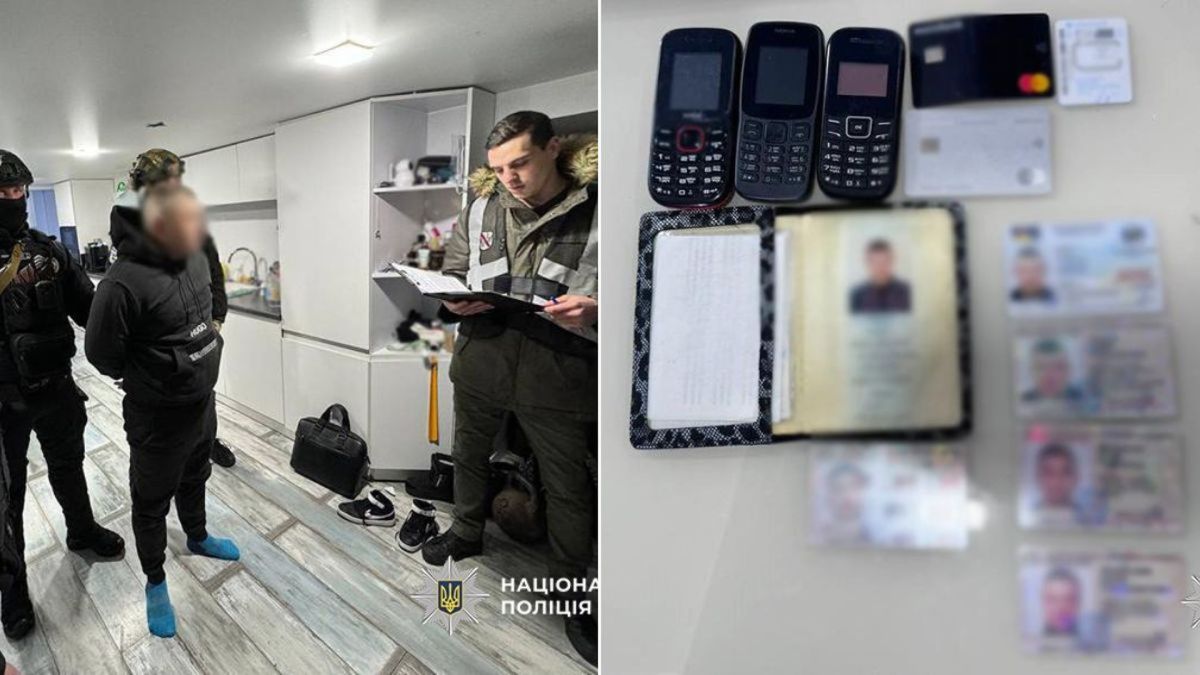 Нацполіція оголосила підозру організаторам call-центрів, що ошукали громадян Чехії на 3 млн грн Озброєні поліцейські затримують чоловіка в чорному спортивному костюмі, поруч вилучені речі