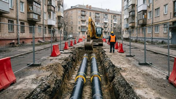 «Океан нескорених»: фільм про експедицію українців матиме прем'єру у Будинку кіно Дві великі труби теплотраси в розкопаній траншеї між житловими будинками