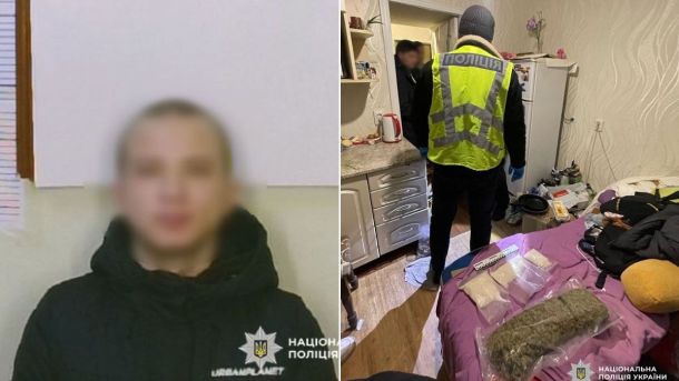 Прокуратура вимагає повернути 3 млн грн за неякісний ремонт спортмайданчика в Дарницькому районі розмите фото чоловіка у темній куртці, поруч поліцейський у світловідбивному жилеті проводить обшук у квартирі
