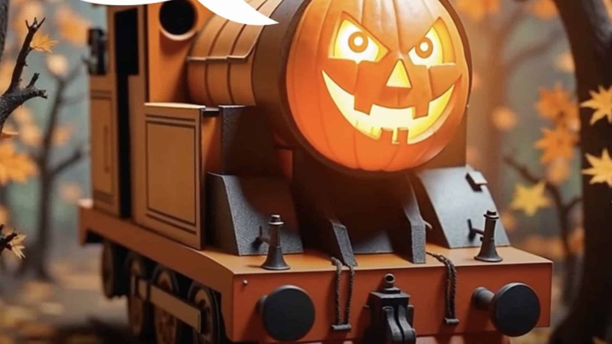 У Києві влаштують магічну поїздку для дітей — Halloween Express Потяг з дитячого мультика типу паровозика, а замість обличчя - гарбуз із вирізаними очима, носом і ротом.