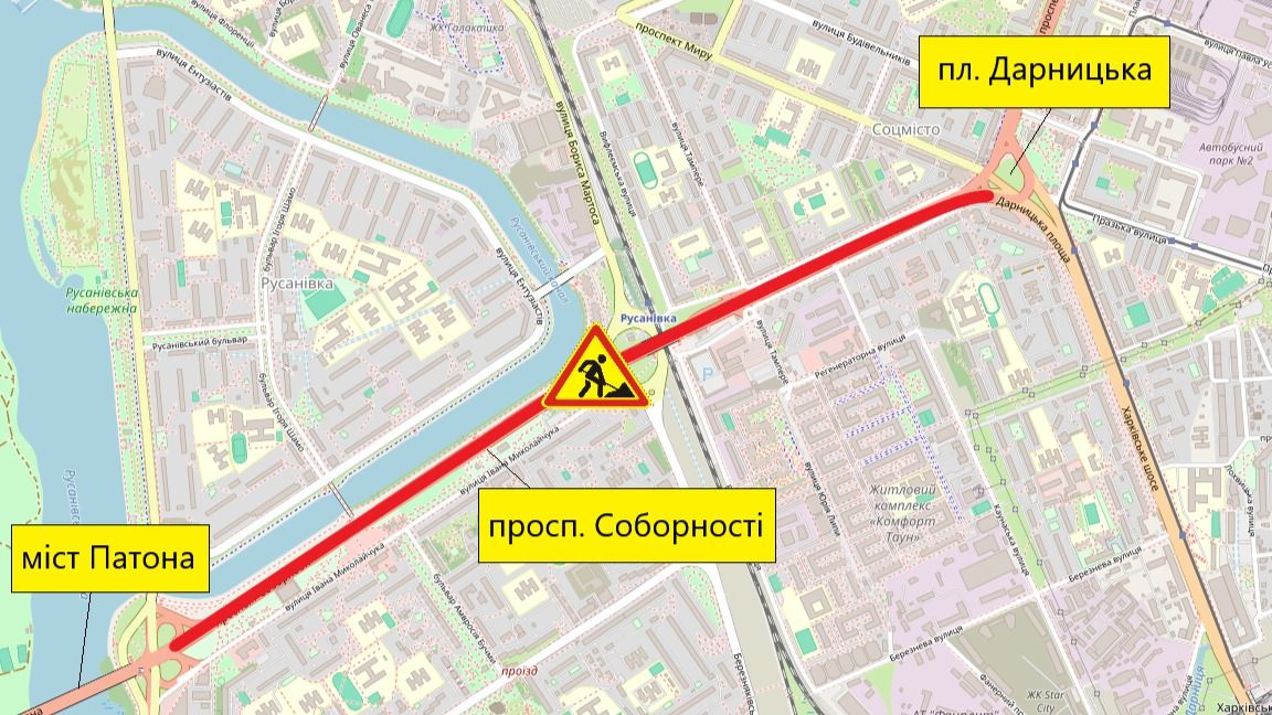 Перед мостом Патона тиждень частково обмежуватимуть рух на проспекті Соборності через ремонт Перед мостом Патона тиждень частково обмежуватимуть рух на проспекті Соборності через ремонт