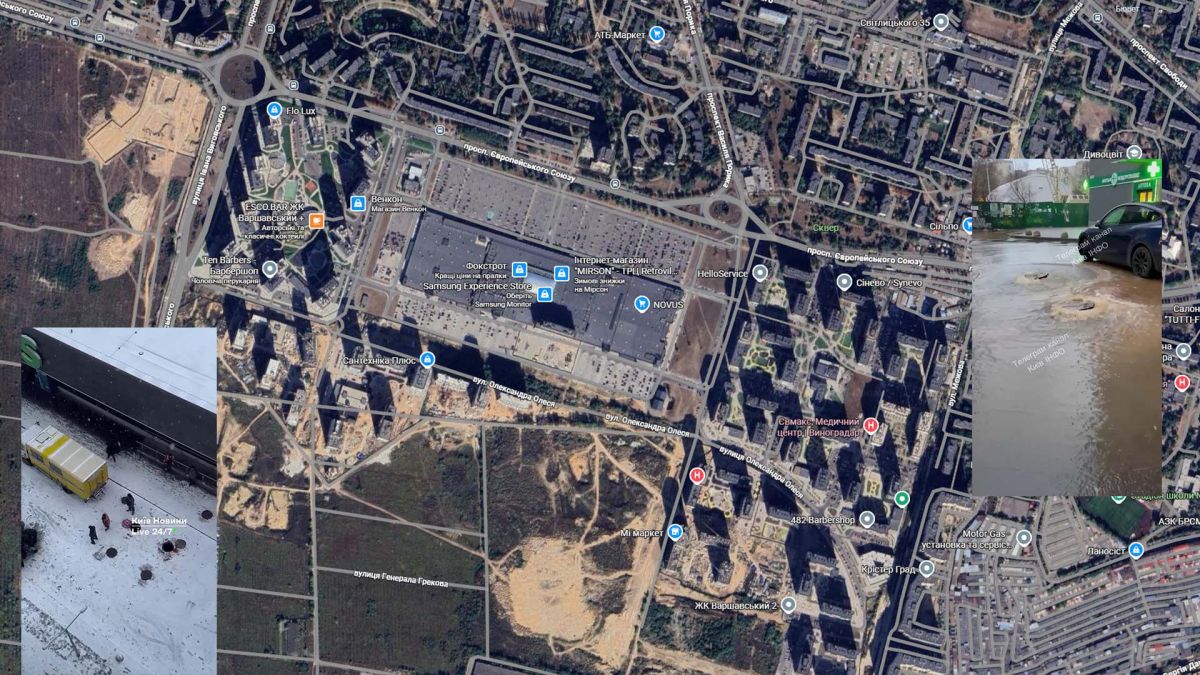 У ЖК «Варшавський» затопило будівельний майданчик: мешканці без води Мапа із зображенням затопленого місця