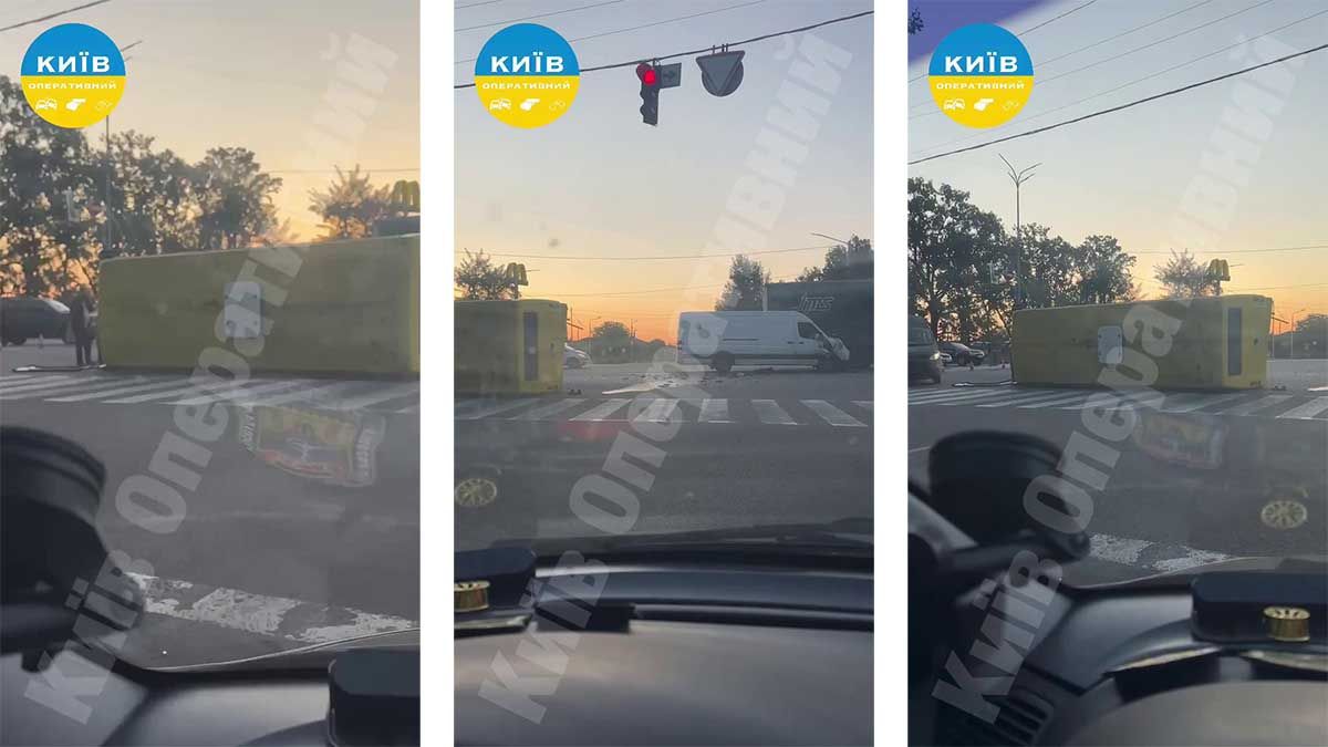 Аварія біля ТРЦ «Лавина»: перекинулась маршрутка, постраждалих немає аварія на перехресті