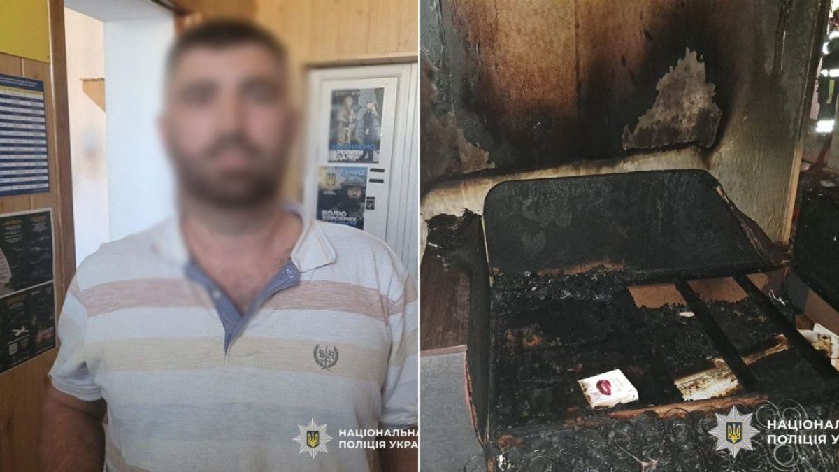 У Києві іноземець підпалив квартиру колишньої співмешканки, його затримали на Черкащині Чоловік у смугастій футболці з розмитим обличчям, поруч обгорілий матрац та сильно закопчена стіна кімнати