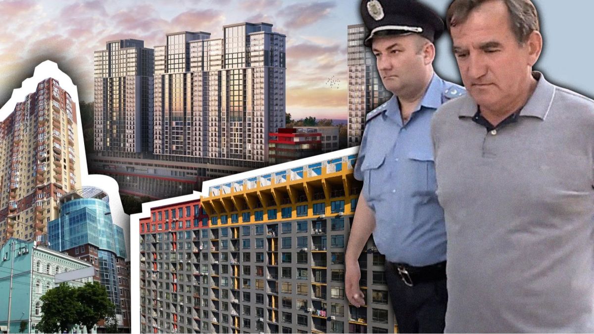 Як узаконити довгобуди Войцеховського: влада Києва має план Забудовника веде поліція під руки на фоні фотографій житлових комплексів