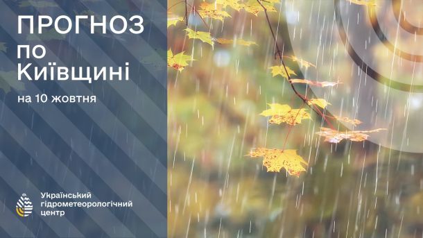 Погода в Києві на тиждень: суботу назвали найкращою Жовте осіннє листя і дощ на фоні надпису про прогноз погоди на 10 жовтня