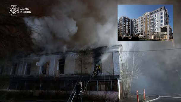 Роман Маленков готує проєкт «Втрачений Київ» після блокування розкопок на місці Богоявленського собору Рятувальники гасять пожежу в садибі Сидорова і візуалізація дев'ятиповерхового комплексу, який хочуть збудувати на цьому місці (фотоколаж)