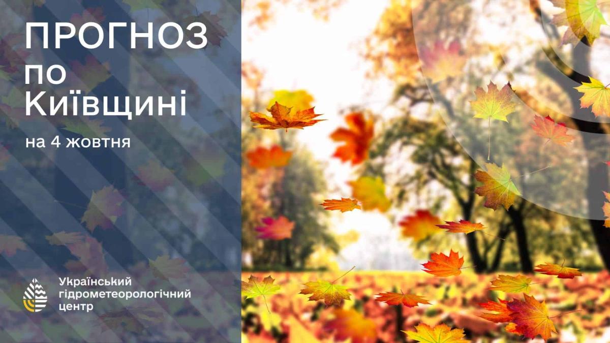 Прогноз погоди на 4 жовтня: у Києві до +15°, в області до +17° Інфографіка з прогнозом погоди для Київщини на 4 жовтня від Українського гідрометеорологічного центру