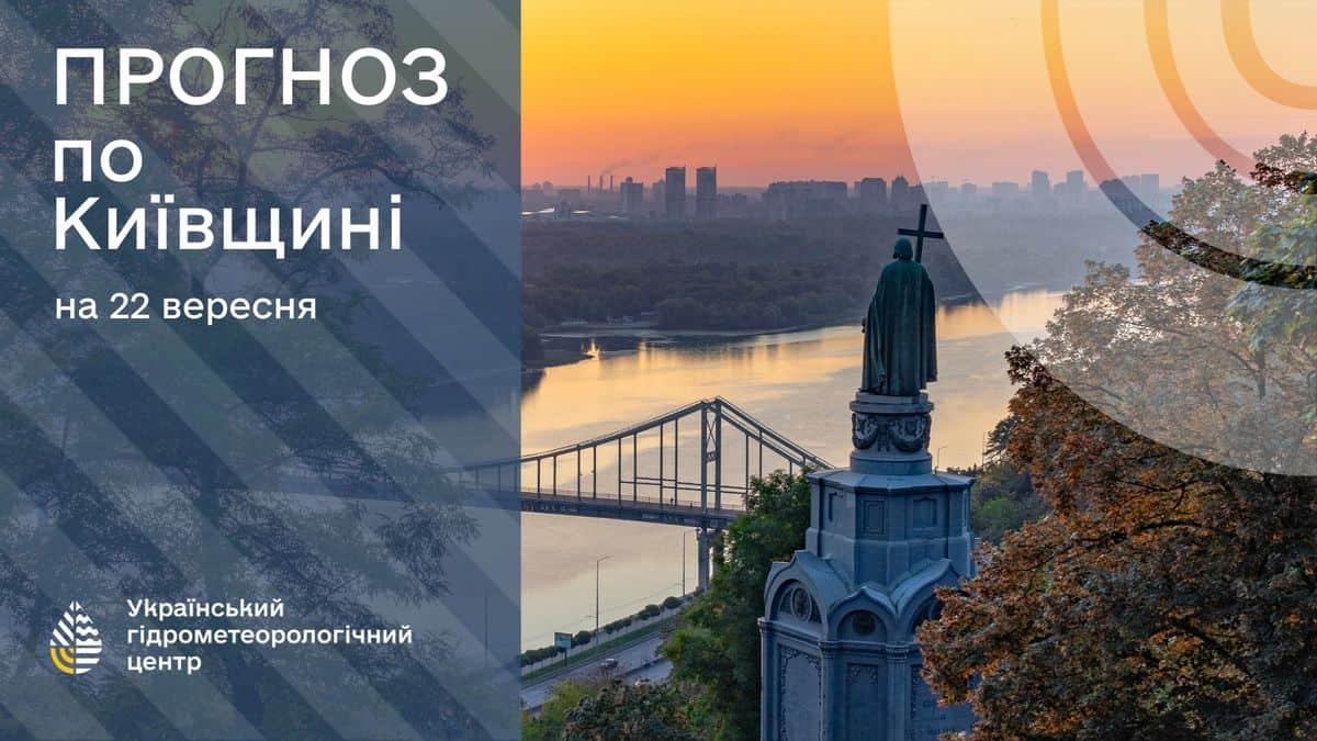 Прогноз погоди на 22 вересня: Київ та область без опадів і до +27° Інфографіка з прогнозом погоди для Київщини на 22 вересня від Українського гідрометеорологічного центру
