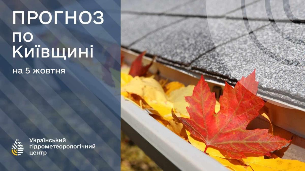 Погода на 5 жовтня: на Київщині очікуються дощі та туман Інфографіка з прогнозом погоди для Київщини на 5 жовтня від Українського гідрометеорологічного центру