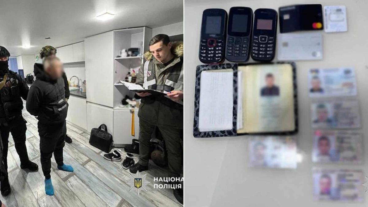 Нацполіція оголосила підозру організаторам call-центрів, що ошукали громадян Чехії на 3 млн грн Озброєні поліцейські затримують чоловіка в чорному спортивному костюмі, поруч вилучені речі