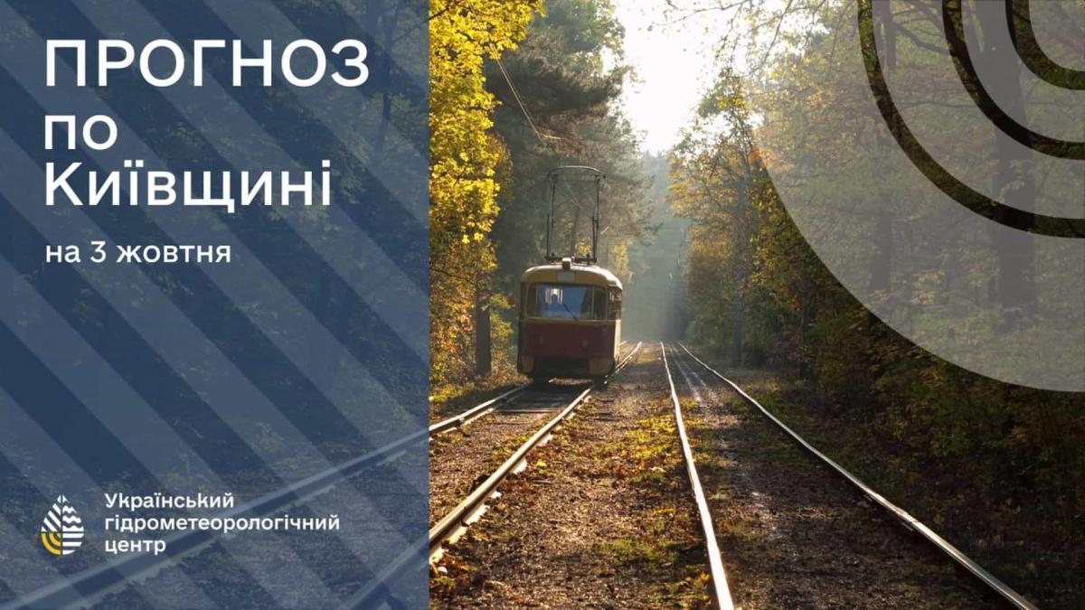 Прогноз погоди на 3 жовтня: Київ та Київщина Інфографіка з прогнозом погоди для Київщини на 3 жовтня від Українського гідрометеорологічного центру
