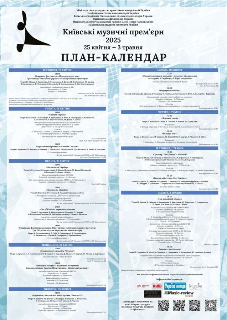 Міжнародний фестиваль «Київські музичні прем’єри — 2025»: 145 прем’єр, 12 країн, 18 концертів