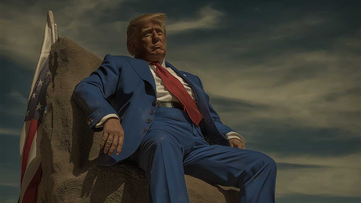 Мем-коїн Трампа: як працює криптовалюта без реальної цінності A man in a blue suit sitting on a rock