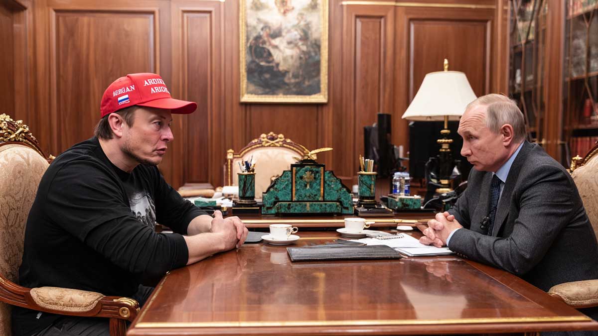 Космічний шантаж: конфлікт Маска і Трампа загрожує світовій безпеці Two men sitting at a table in a room.