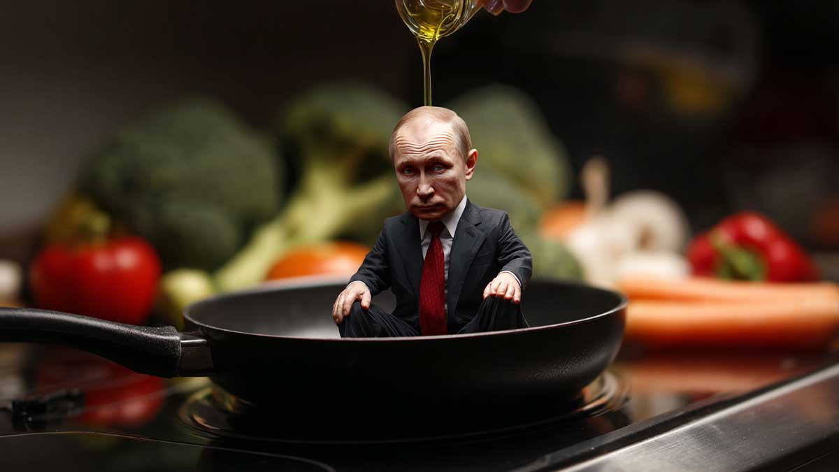 Путін на сковородці на його голову ллється олія