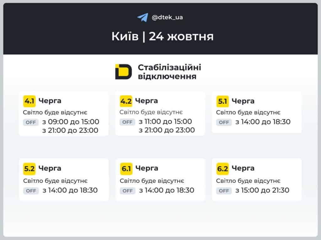 Графіки відключення світла в Києві