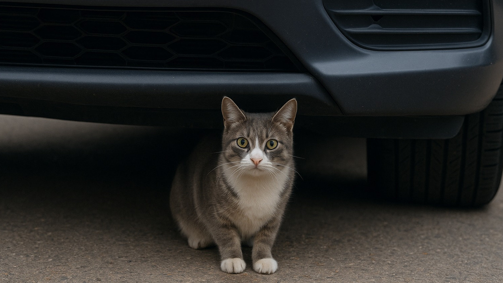 Кіт сидить під капотом автомобіля