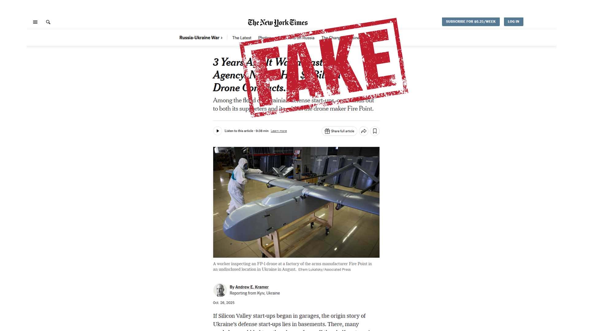 Скриншот публікації у New York Times