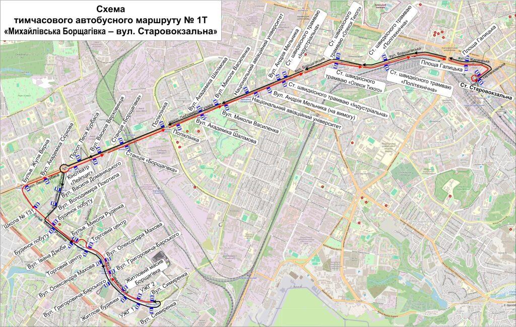 Карта міста Києва з позначеними маршрутами руху транспорту