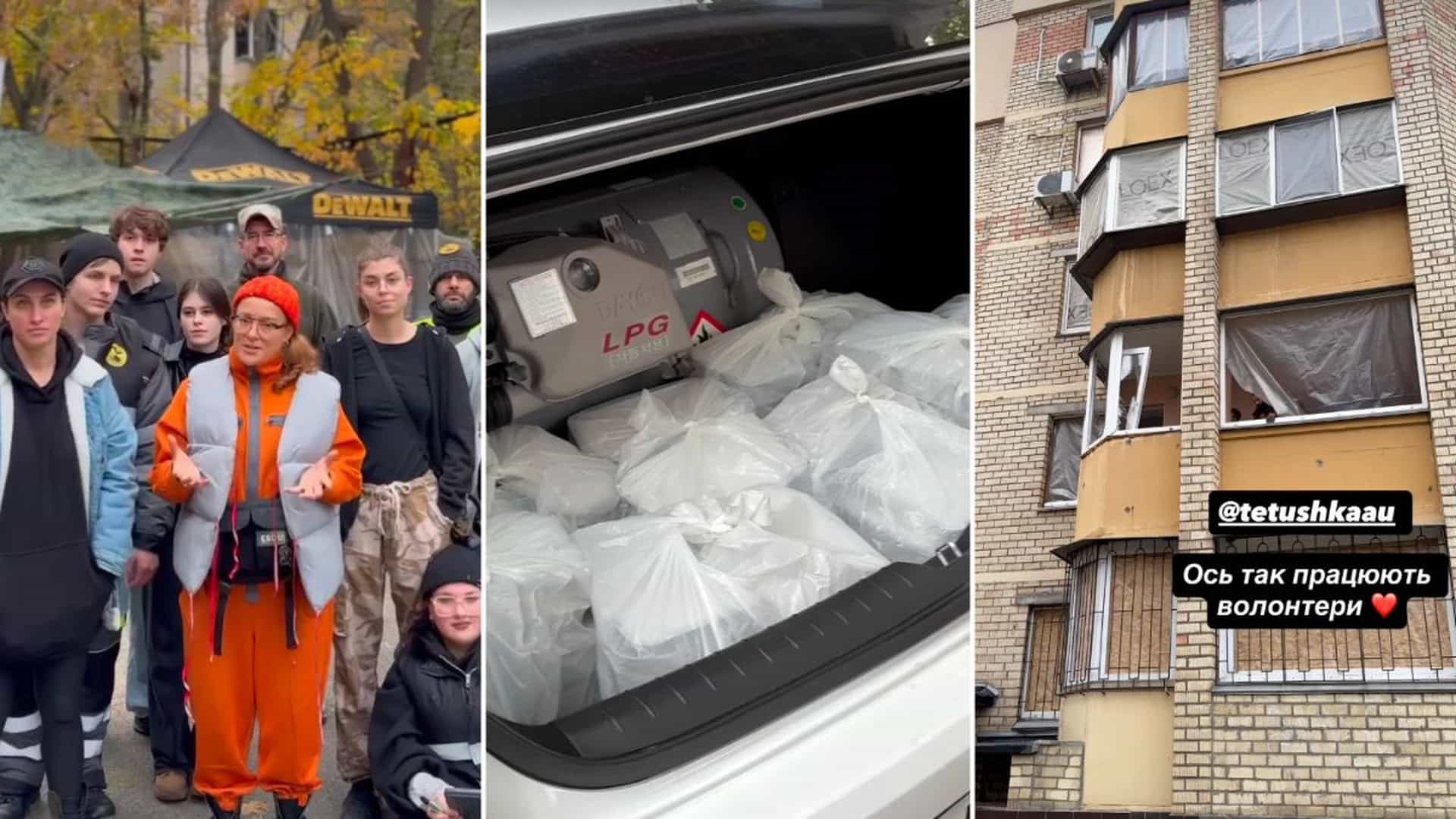 Волонтери допомагають відновлювати пошкоджені будинки в Києві.