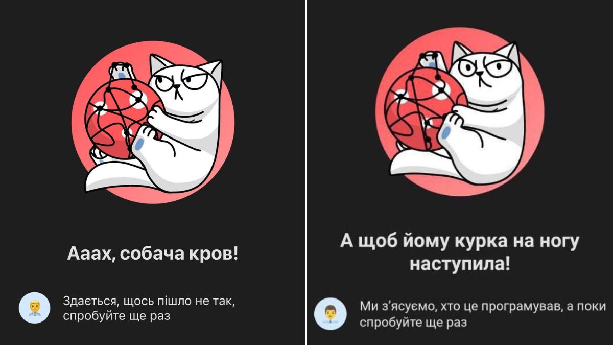 Збій у Monobank через «полювання на лимони» — користувачі не можуть увійти в застосунок Гумористичний мем із білим котом з двома варіантами жартівливих підписів