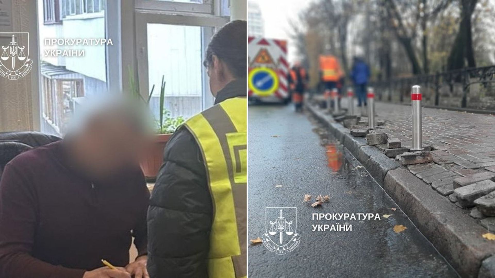 Чоловік підписує документи, поруч дорожні роботи зі встановлення стовпчиків