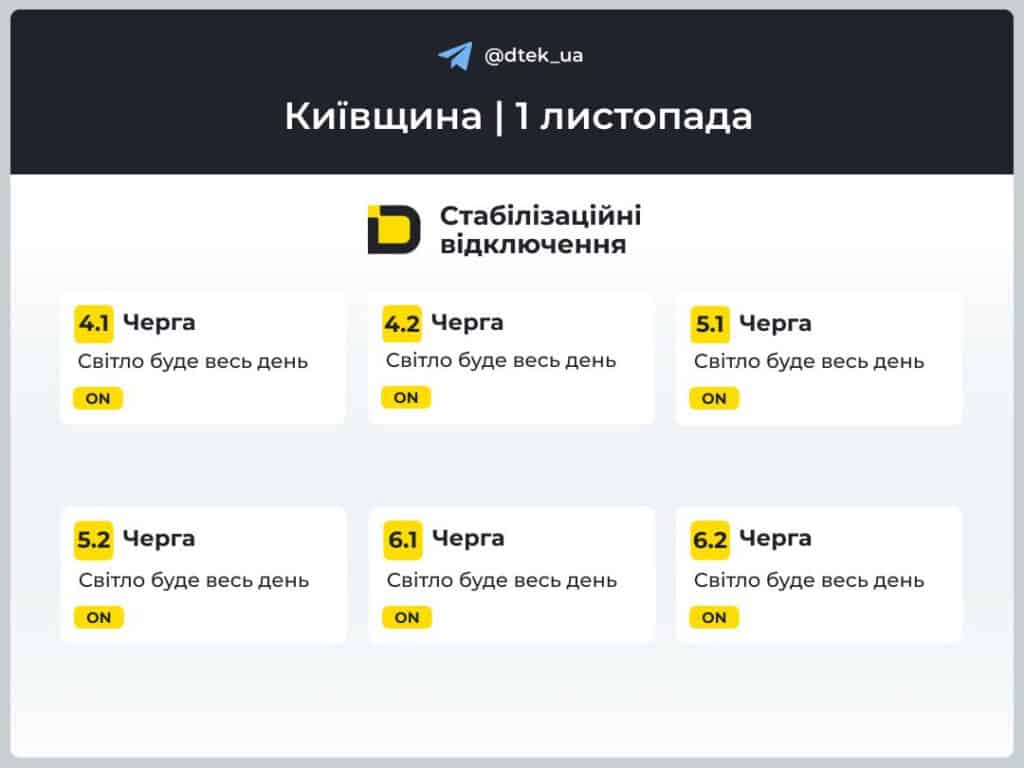 Графік відключення світла табличкою розписаний по чергам