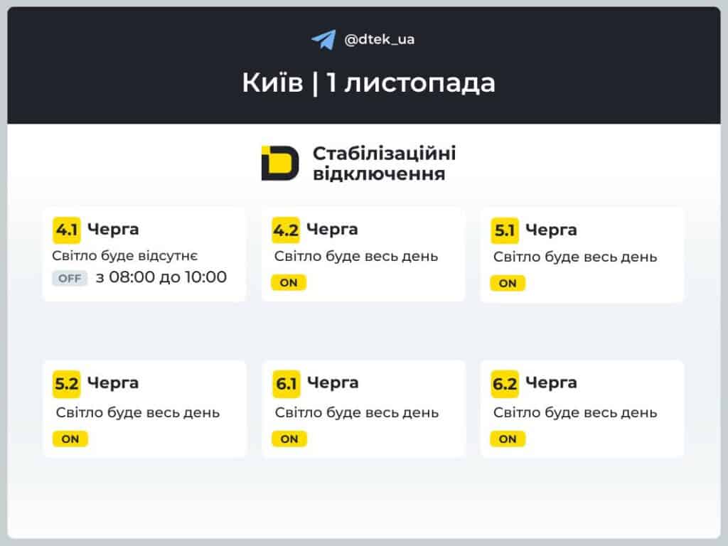 Табличка з графіками відключень світла