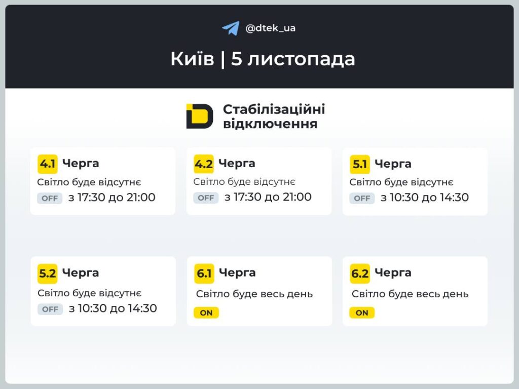 Графік відключення світла у табличках