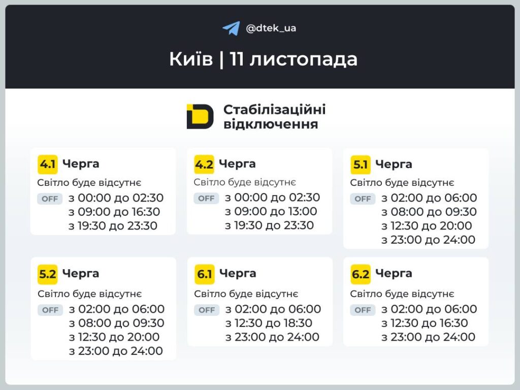 Графіки відключення світла в Києві та області