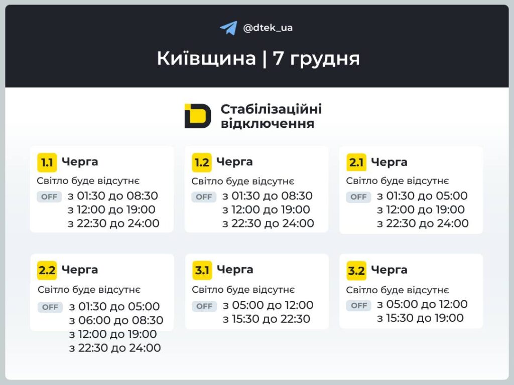 У Києві світло вимикатимуть до 16,5 годин на добу: нові графіки ДТЕК Графіки відключень світла
