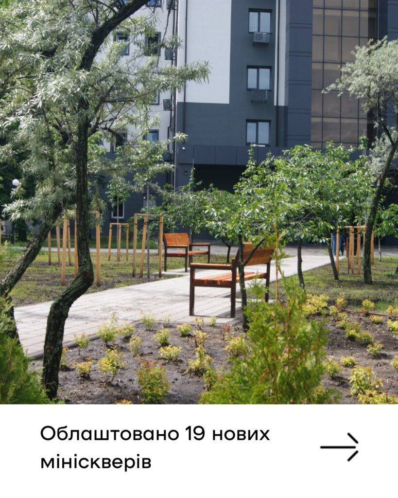 Облаштовано 19 нових мініскверів, на фото парк з лавочками