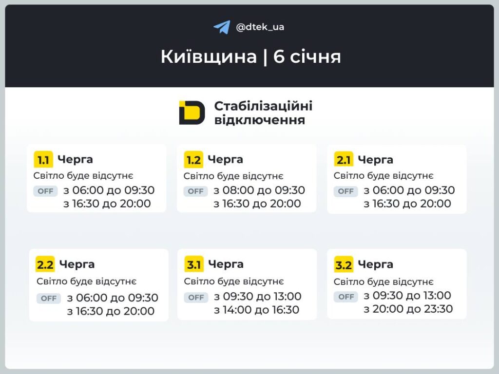 Київ і Київщина: графіки відключень світла на 6 січня, скасовано екстрені відключення на лівому березі Київ і Київщина: графіки відключень світла на 6 січня, скасовано екстрені відключення на лівому березі