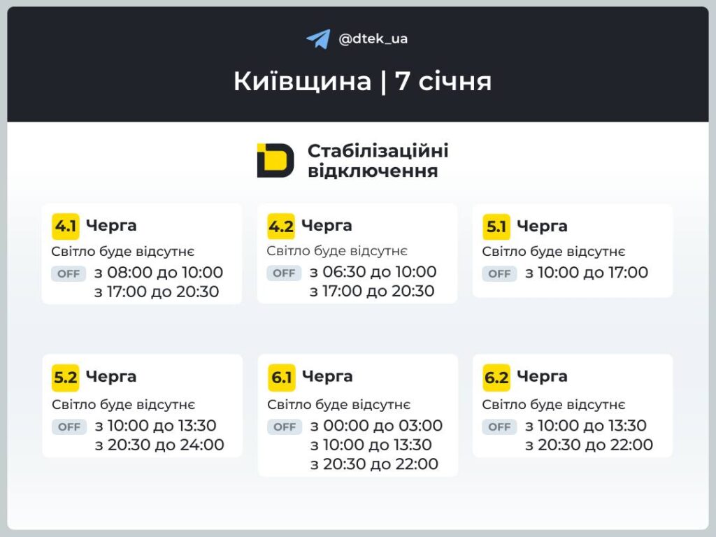 Світло в Києві та Київщині 7 січня: погодинні графіки у всіх чергах, інструкція для киян