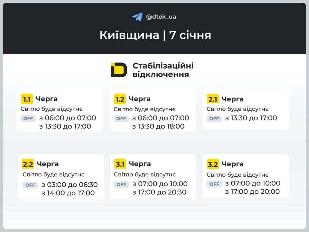 Світло в Києві та Київщині 7 січня: погодинні графіки у всіх чергах, інструкція для киян